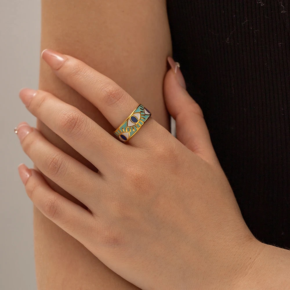 Aqua Evil Eye Ring