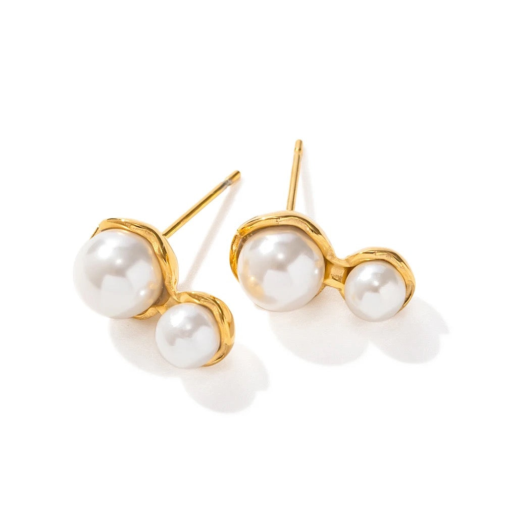 Double Charm Pearl Studs