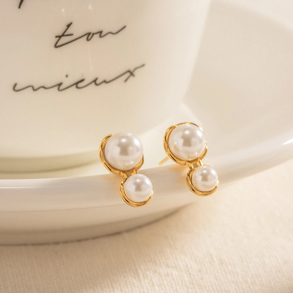 Double Charm Pearl Studs