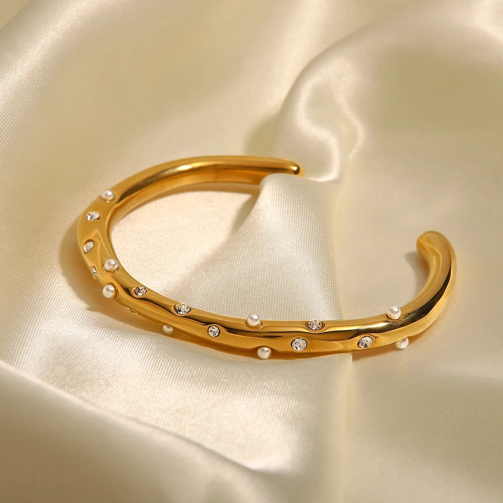 Pearl Zircon Cuff (bangle)