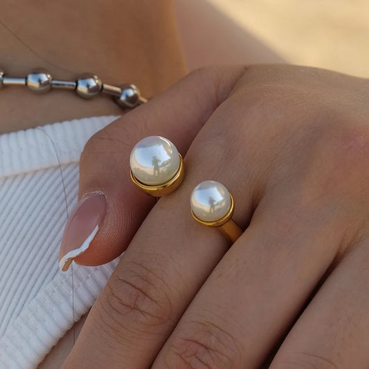 Double Pearl Gold Open Ring