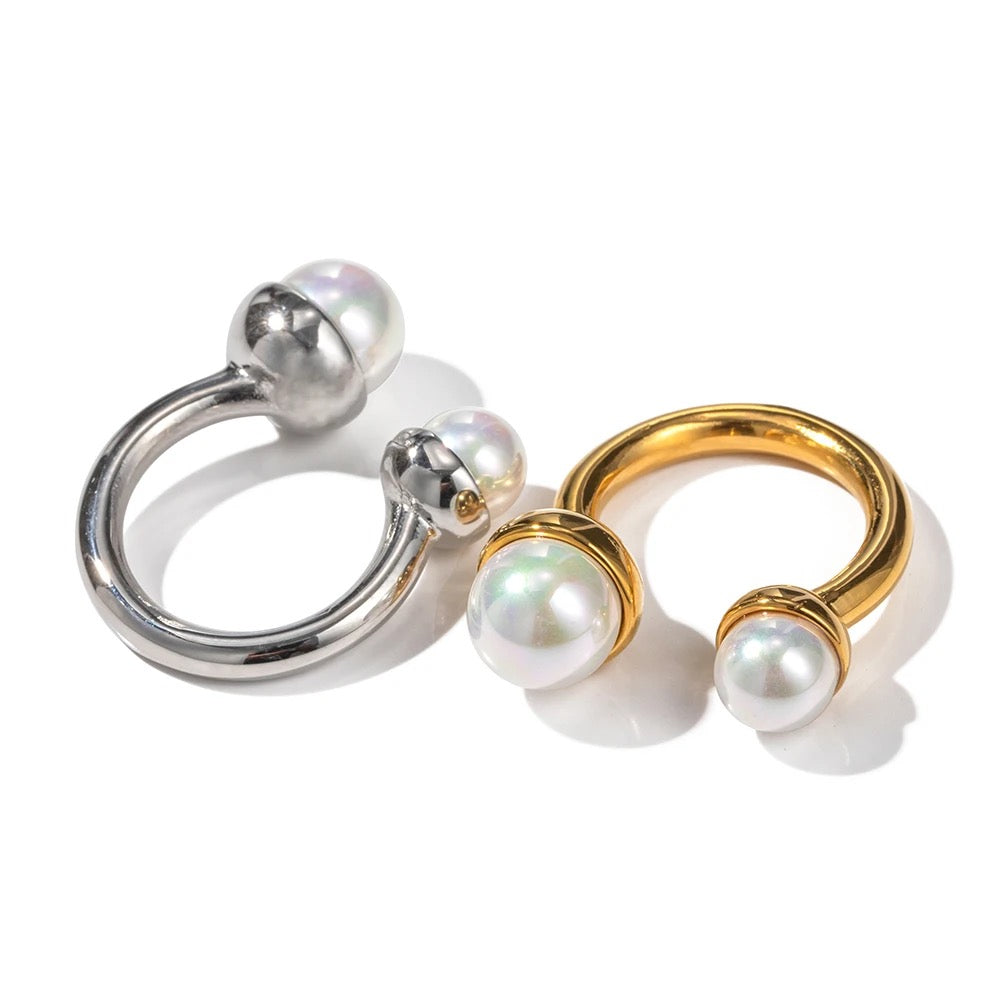 Double Pearl Gold Open Ring