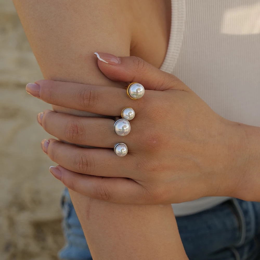 Double Pearl Gold Open Ring