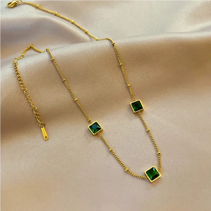 Emerald tri square Necklace