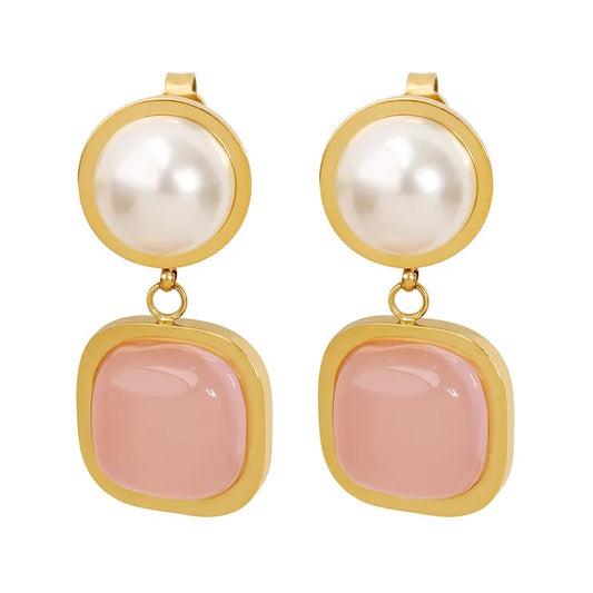 Pink Jade Pearl Earrings