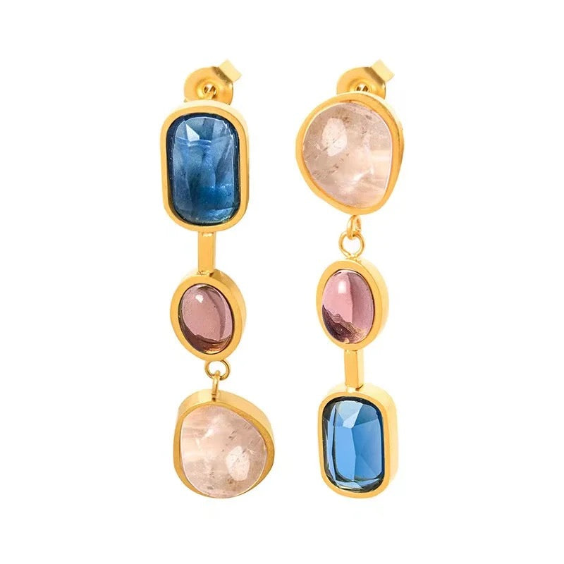 Pink-Blue Drop Stone Earrings