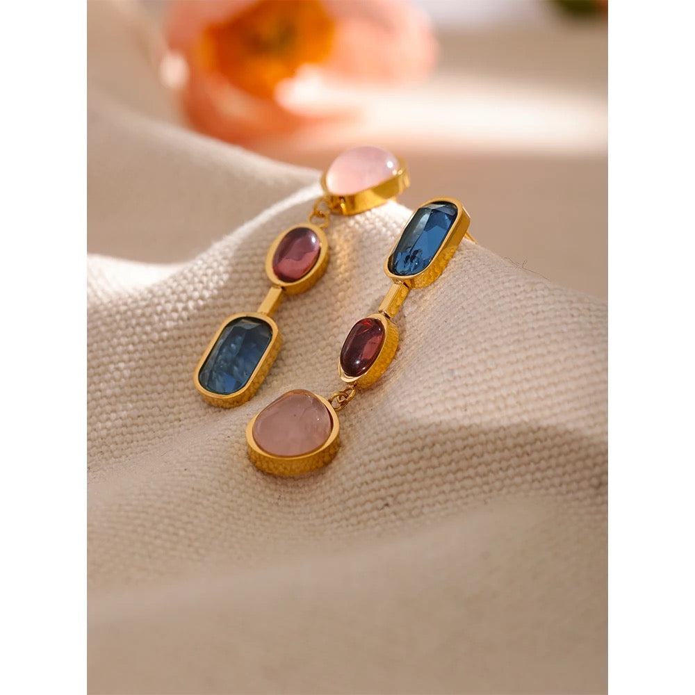 Pink-Blue Drop Stone Earrings