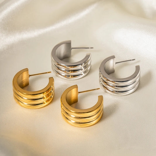 Gold trilayer Hoops