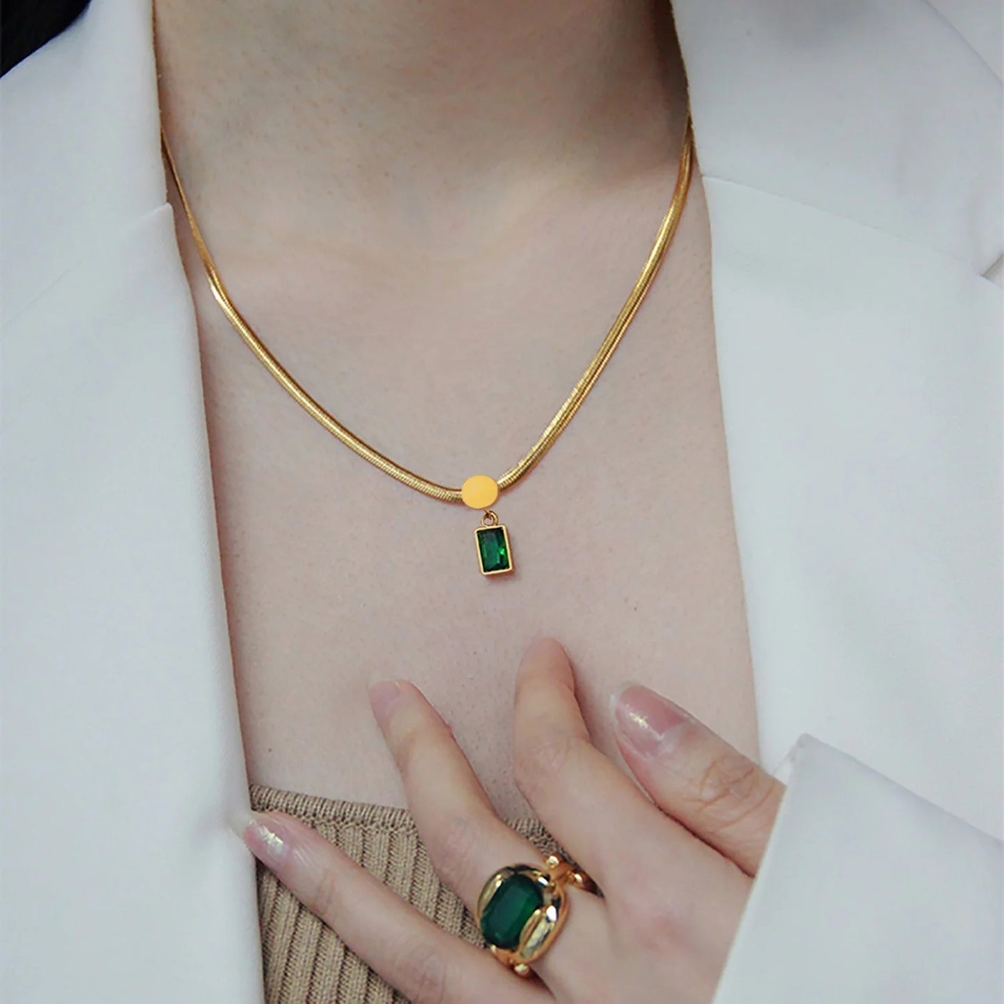 Green Square Pendant Necklace