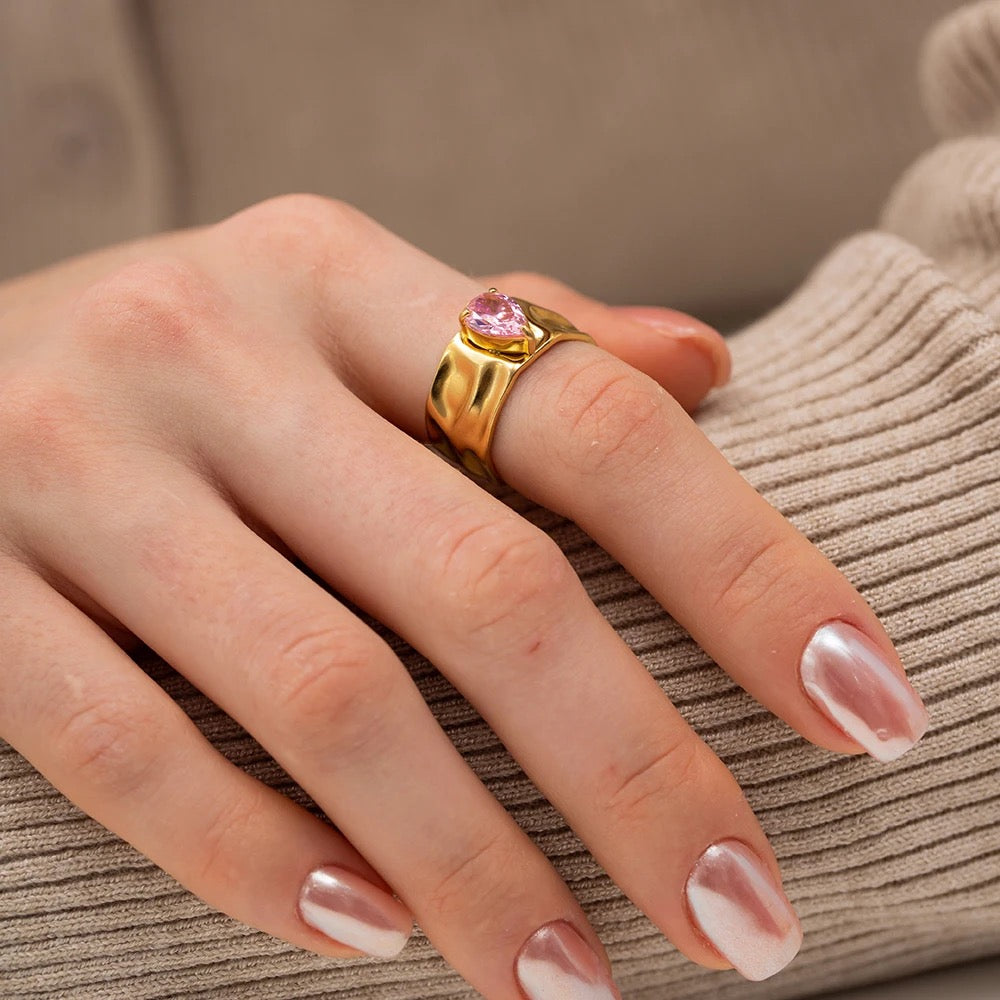 Pink Gold Teardrop Ring