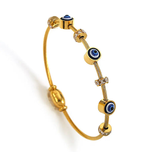 Round Turkish Eye Gold Bangle 04