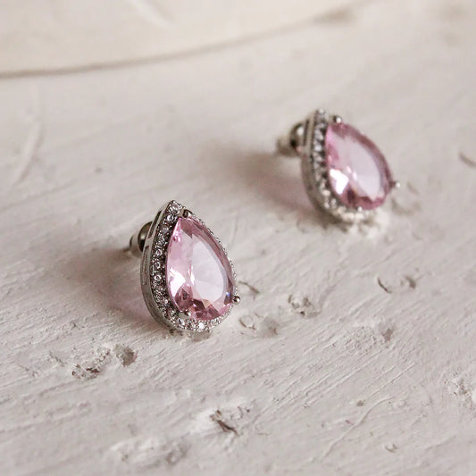 Pink Teardrop Studs