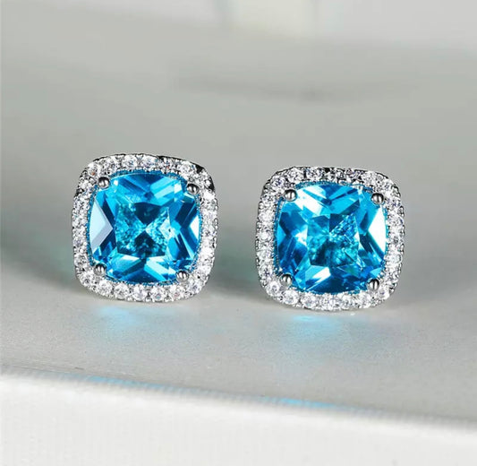 Aqua Blue Cushion Studs