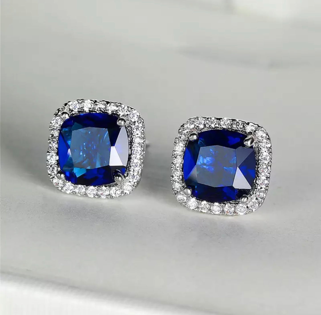 Blue Cushion Studs