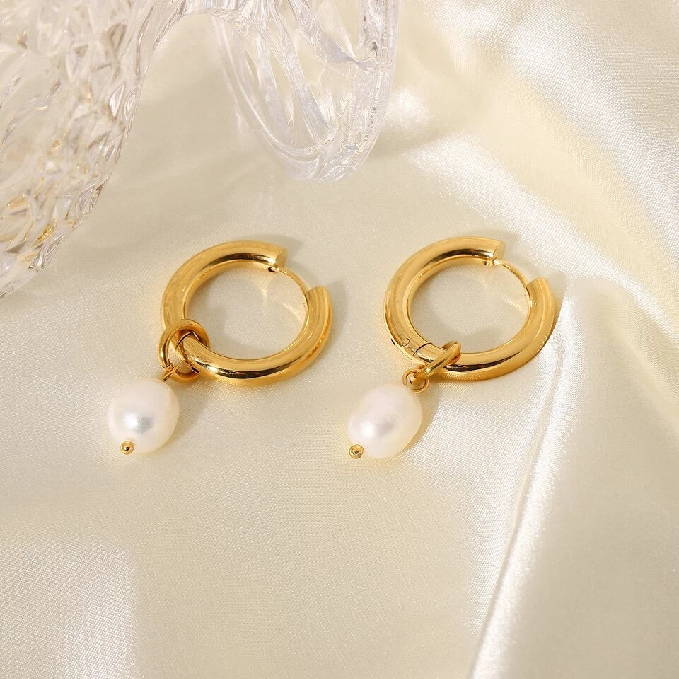 18K Pearl Hoops