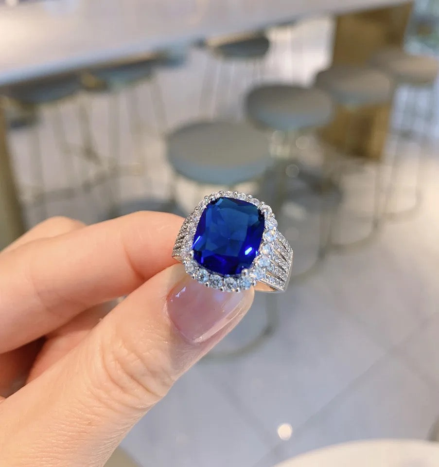 Blue Cushion Ring