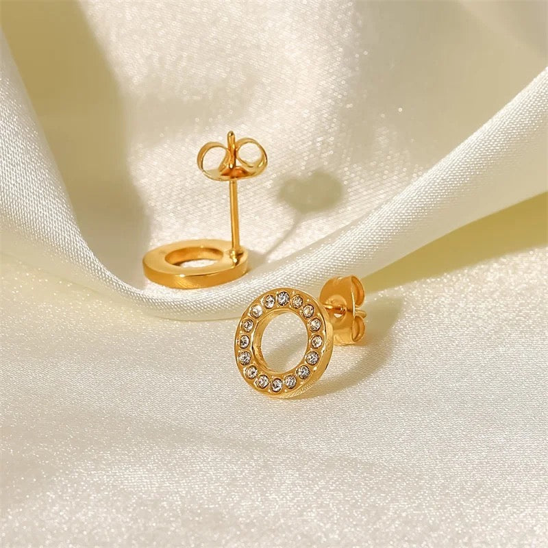 Zircon Circle Gold Studs