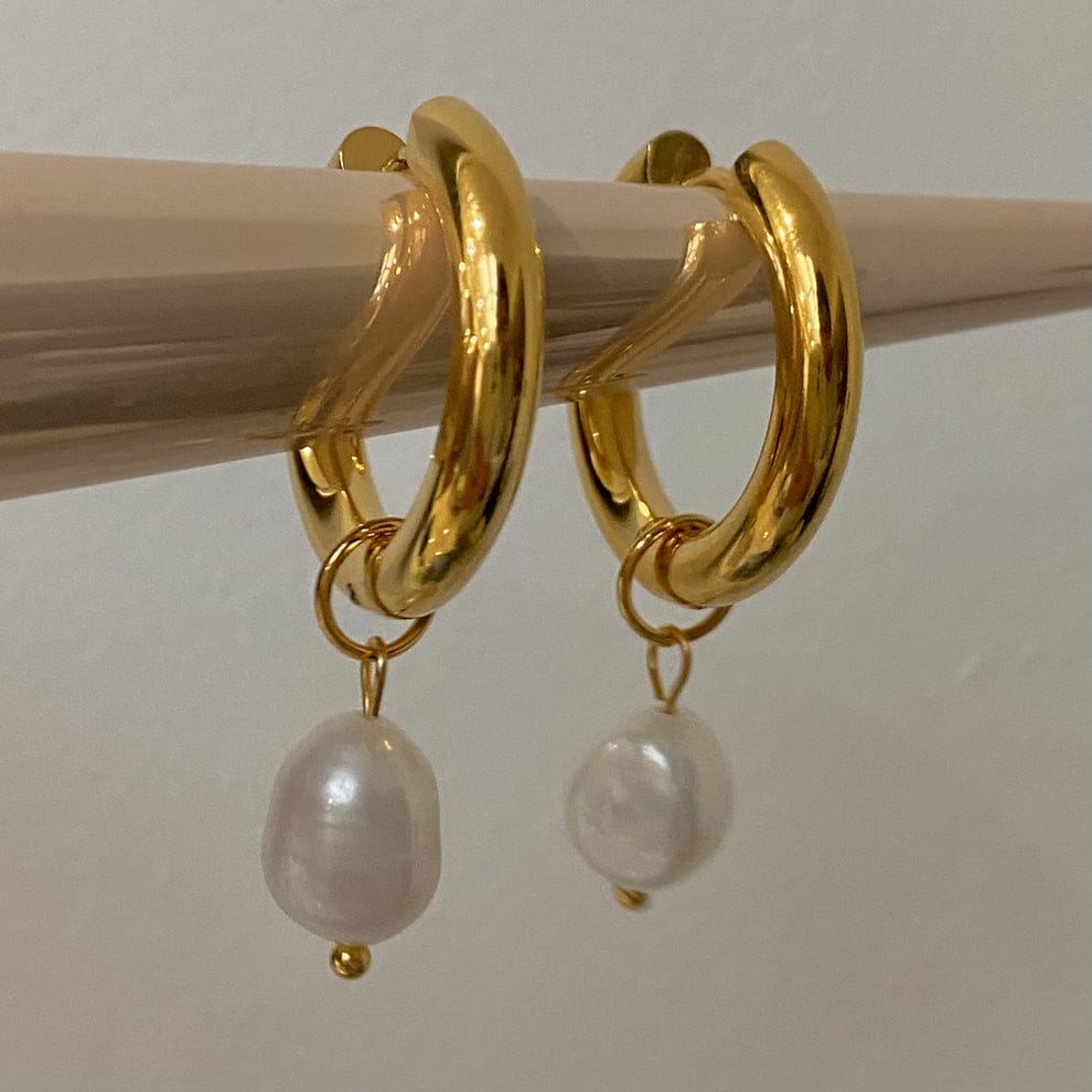 18K Pearl Hoops