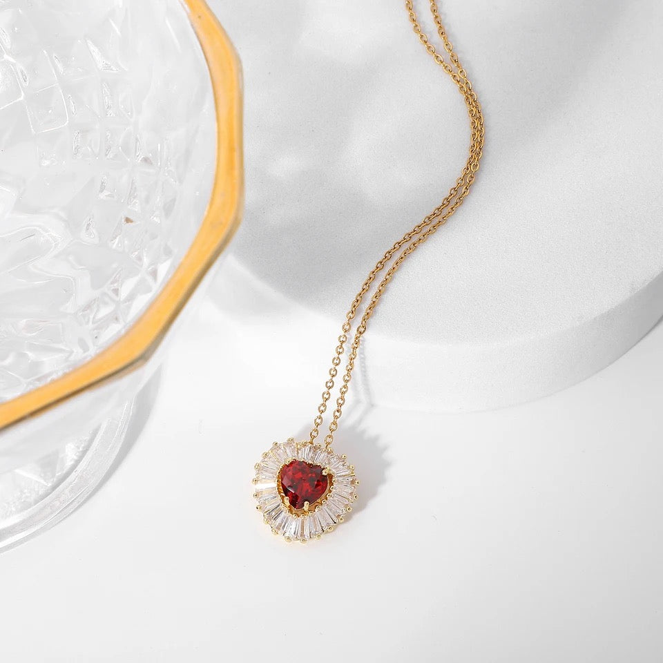 Ruby Heart Gold Necklace