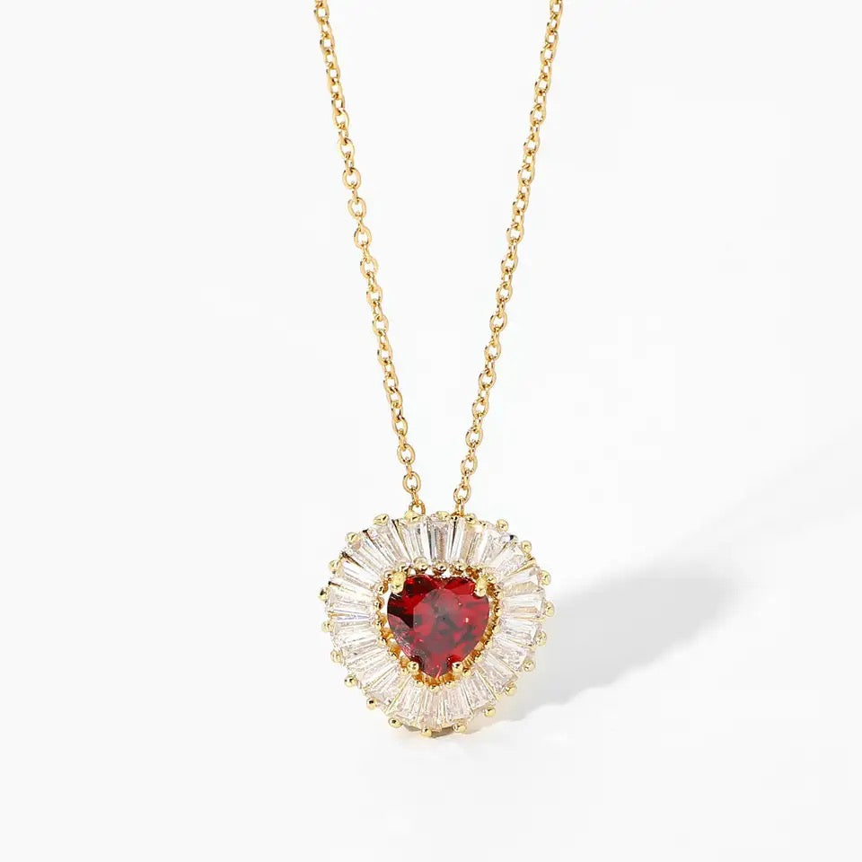 Ruby Heart Gold Necklace