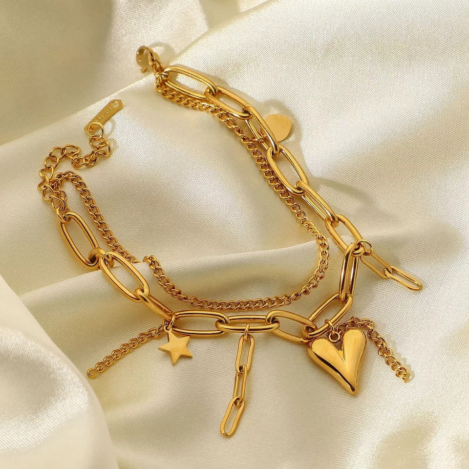 Heart with star Link Bracelet