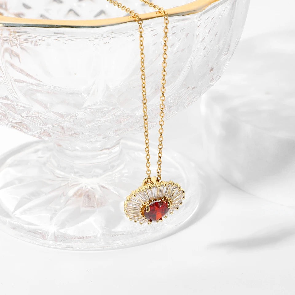 Ruby Heart Gold Necklace