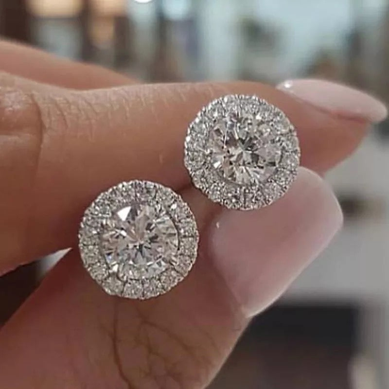 Round Silver Zircon Studs