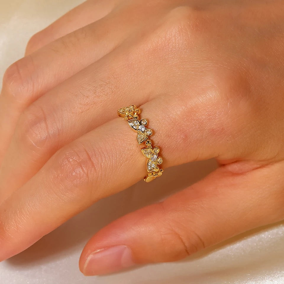 Zircon Butterfly Gold Ring (Adjustable size)