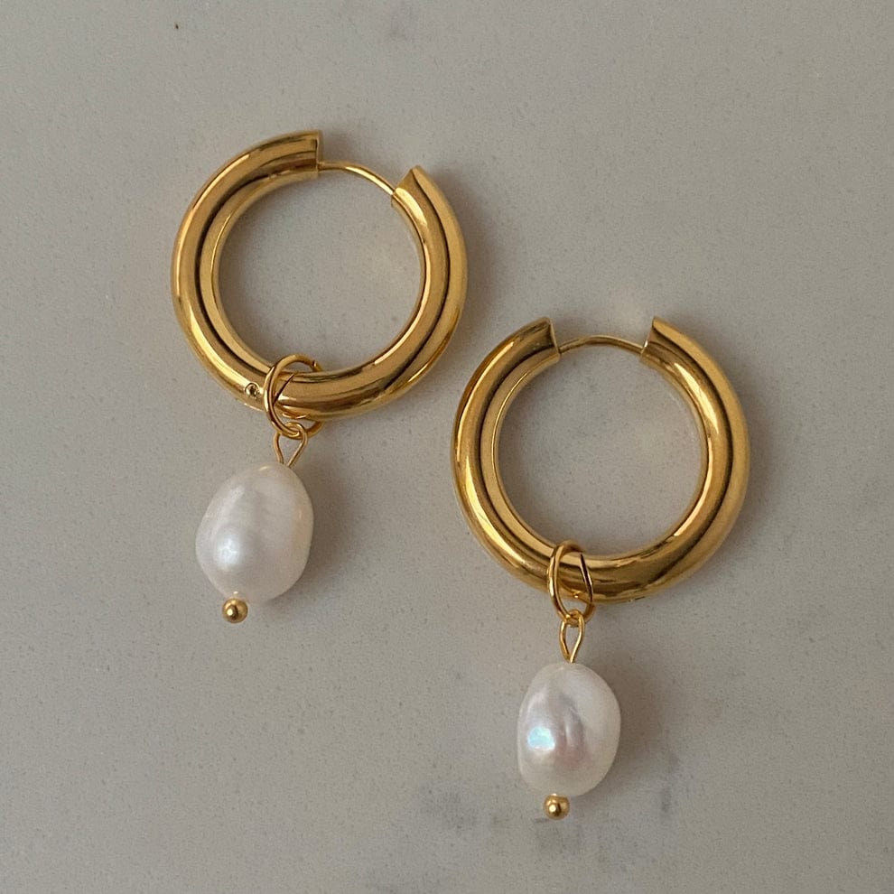 18K Pearl Hoops