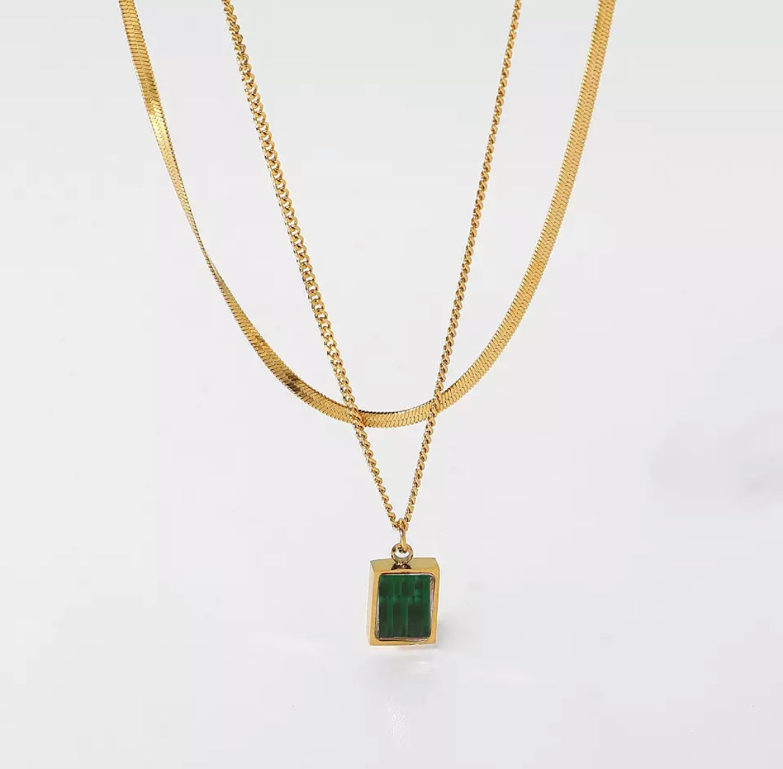 Green Cuban Double Layer Necklace