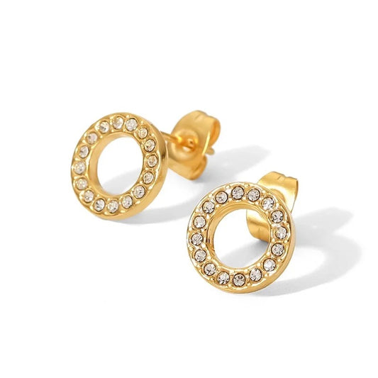 Zircon Circle Gold Studs