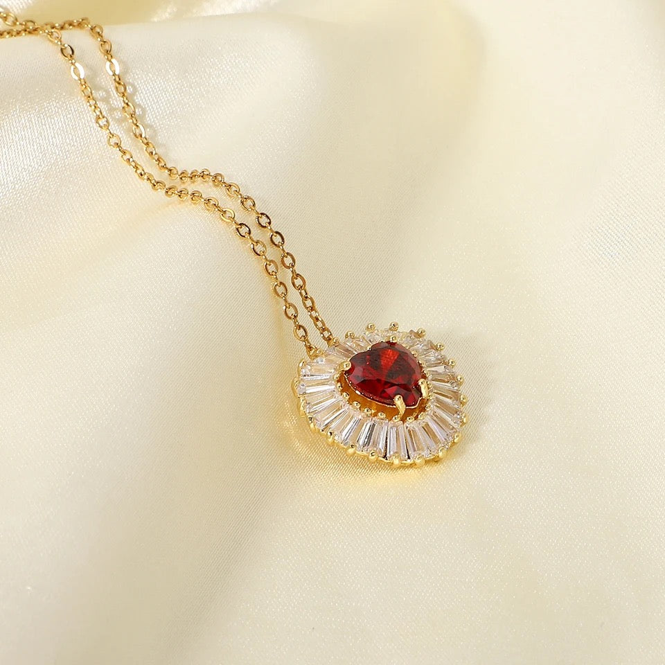 Ruby Heart Gold Necklace