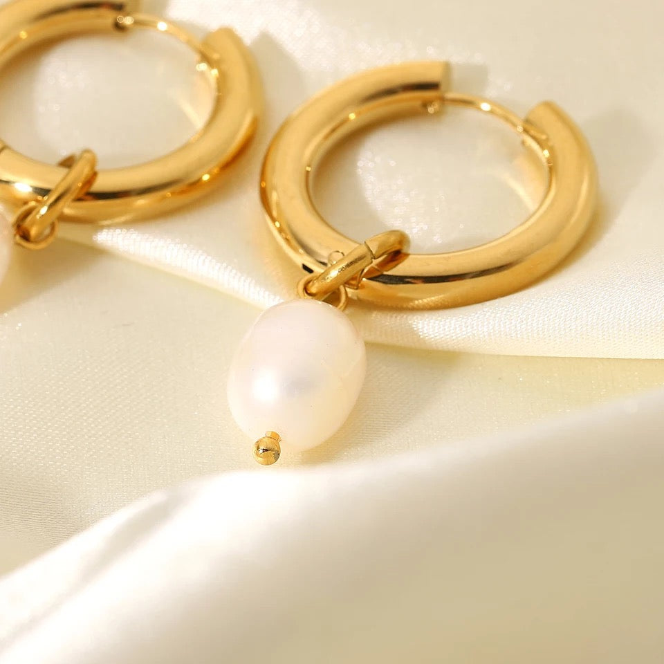 18K Pearl Hoops