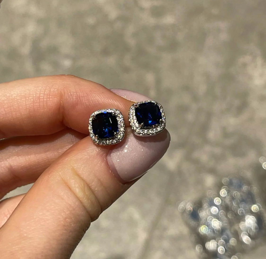 Blue Cushion Studs