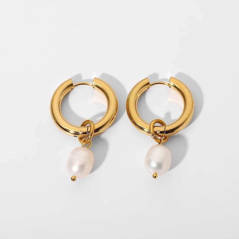 18K Pearl Hoops